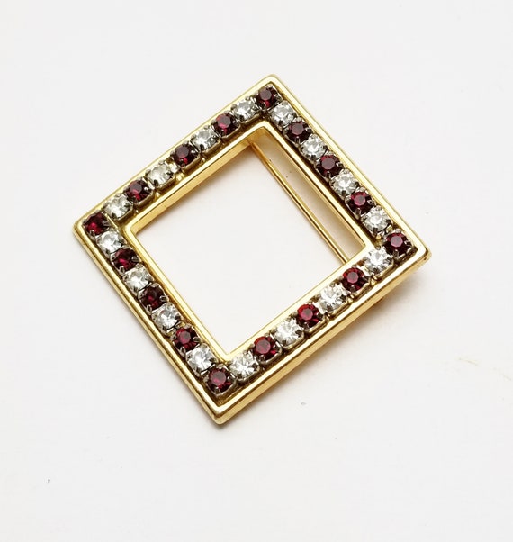 Vintage Red Garnet Rhinestone Brooch: Rose Gold P… - image 3