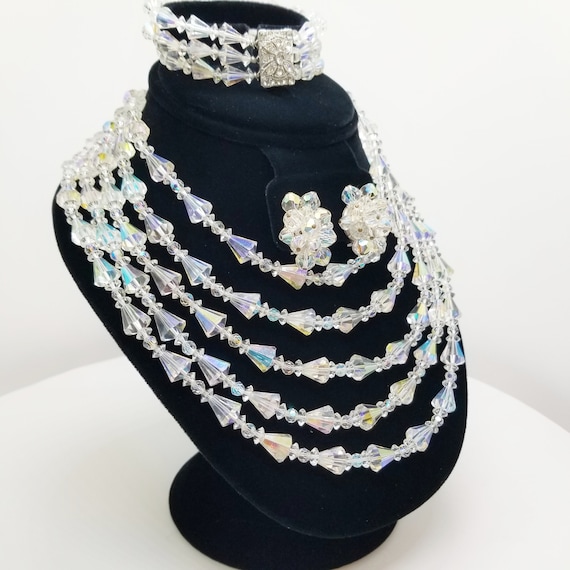 Mid 1950's Swarovski AB Crystals 5 Strand Choker … - image 1