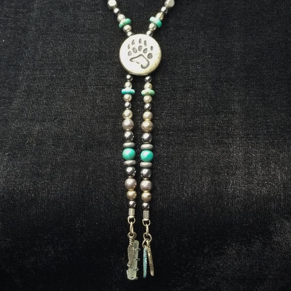 Bear Paw NECKLACE Dangles with Turquoise, Hematit… - image 4