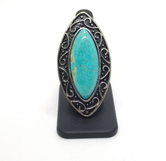 Bold Statement Ring, Large Turquoise Blue Glass S… - image 6