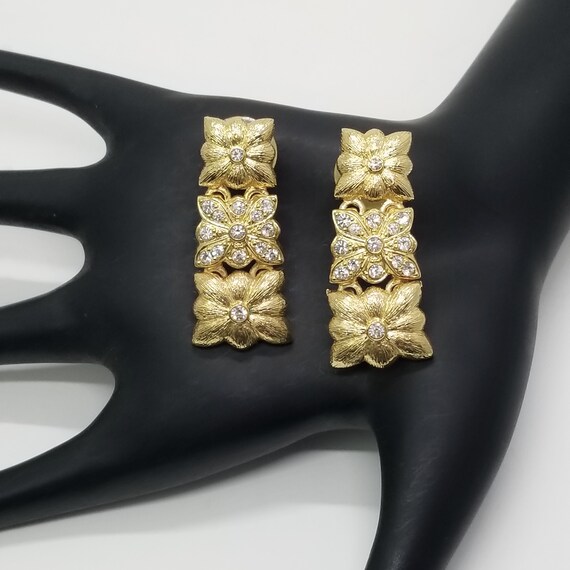 Rhinestone Dangle Earrings: Graduated Gold Panel … - image 4