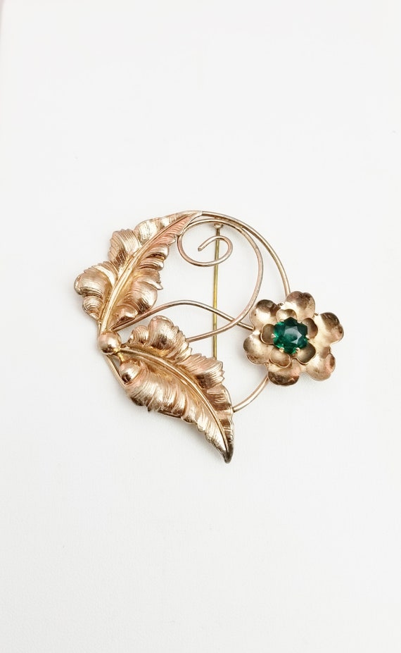 Sterling Silver, Rose Gold Gilt Leaves & Flower, … - image 4