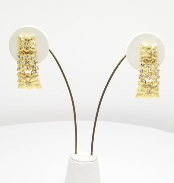 Rhinestone Dangle Earrings: Graduated Gold Panel … - image 1