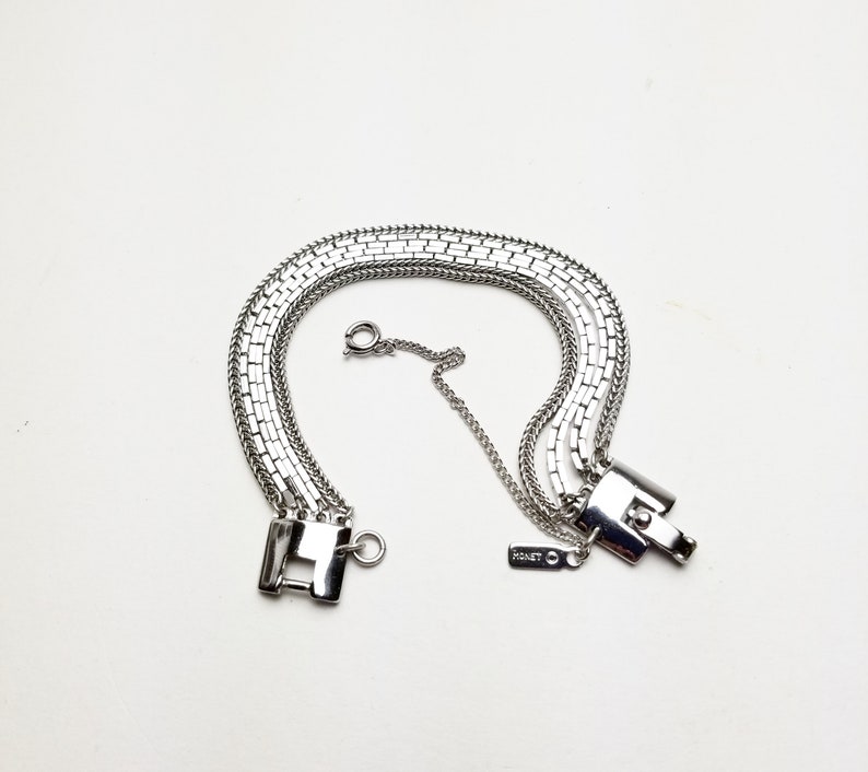 Vintage Costume Jewelry Gift For Her Signed Monet 4 Strand Boston /& Brazilian Chains Rhodium Plate Bracelet
