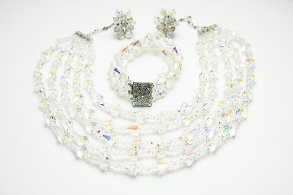 Mid 1950's Swarovski AB Crystals 5 Strand Choker … - image 5