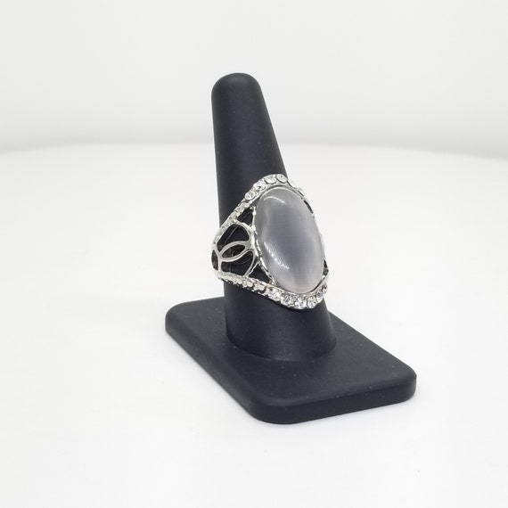 Bold Statement Ring, Large Oval Gray Lucite Glow … - image 6