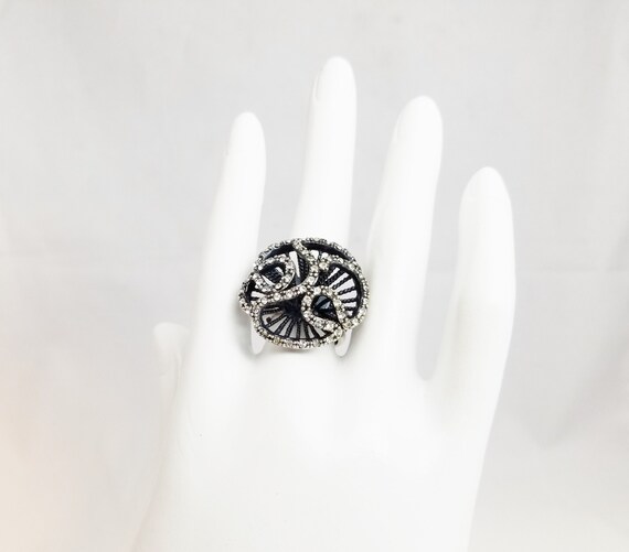 Vintage Statement Ring with Numerous Tiny Crystal… - image 1