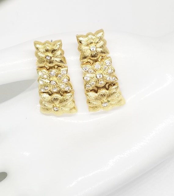 Rhinestone Dangle Earrings: Graduated Gold Panel … - image 6