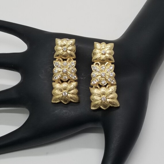 Rhinestone Dangle Earrings: Graduated Gold Panel … - image 3