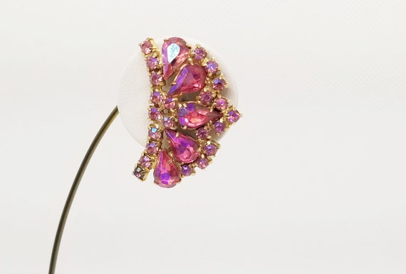 Aurora Borealis Pink Tear Drop Rhinestone Vintage… - image 5