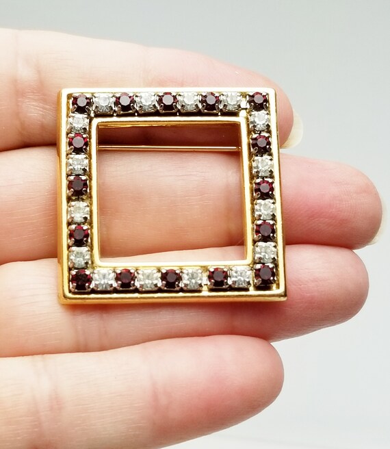 Vintage Red Garnet Rhinestone Brooch: Rose Gold P… - image 6