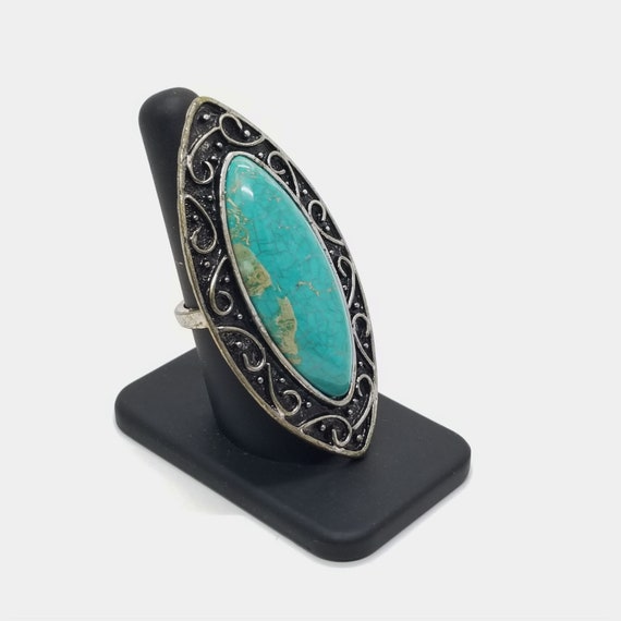 Bold Statement Ring, Large Turquoise Blue Glass S… - image 4