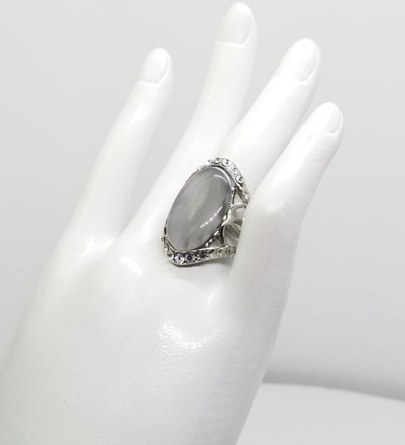Bold Statement Ring, Large Oval Gray Lucite Glow … - image 3