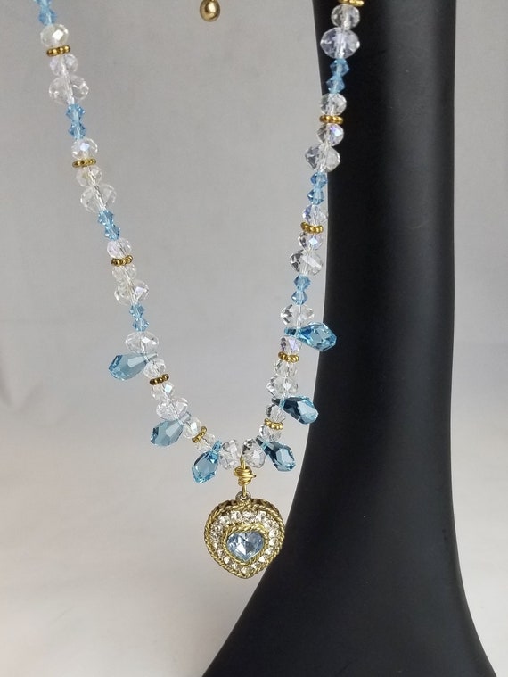 Vintage Necklace, Rhinestone  & Crystal Heart Pen… - image 3