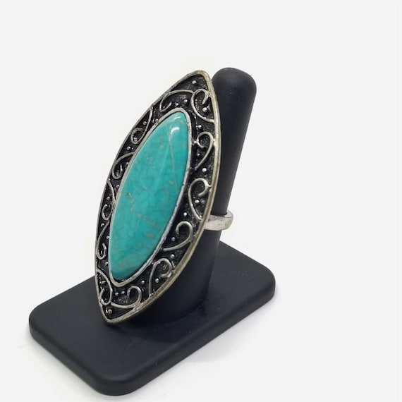Bold Statement Ring, Large Turquoise Blue Glass S… - image 5