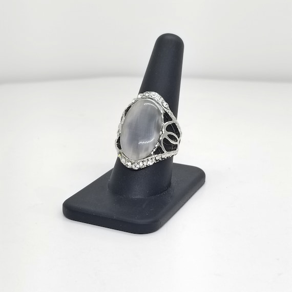Bold Statement Ring, Large Oval Gray Lucite Glow … - image 4