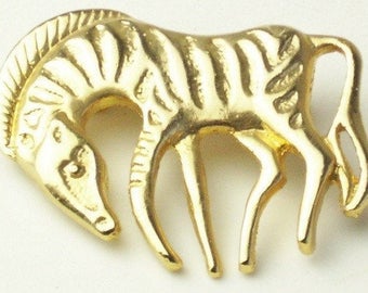 Shiny Gold Tone Brooch, Bold Modernist Zebra, Costume Jewelry 1980's Vintage Pin, Gift For Her