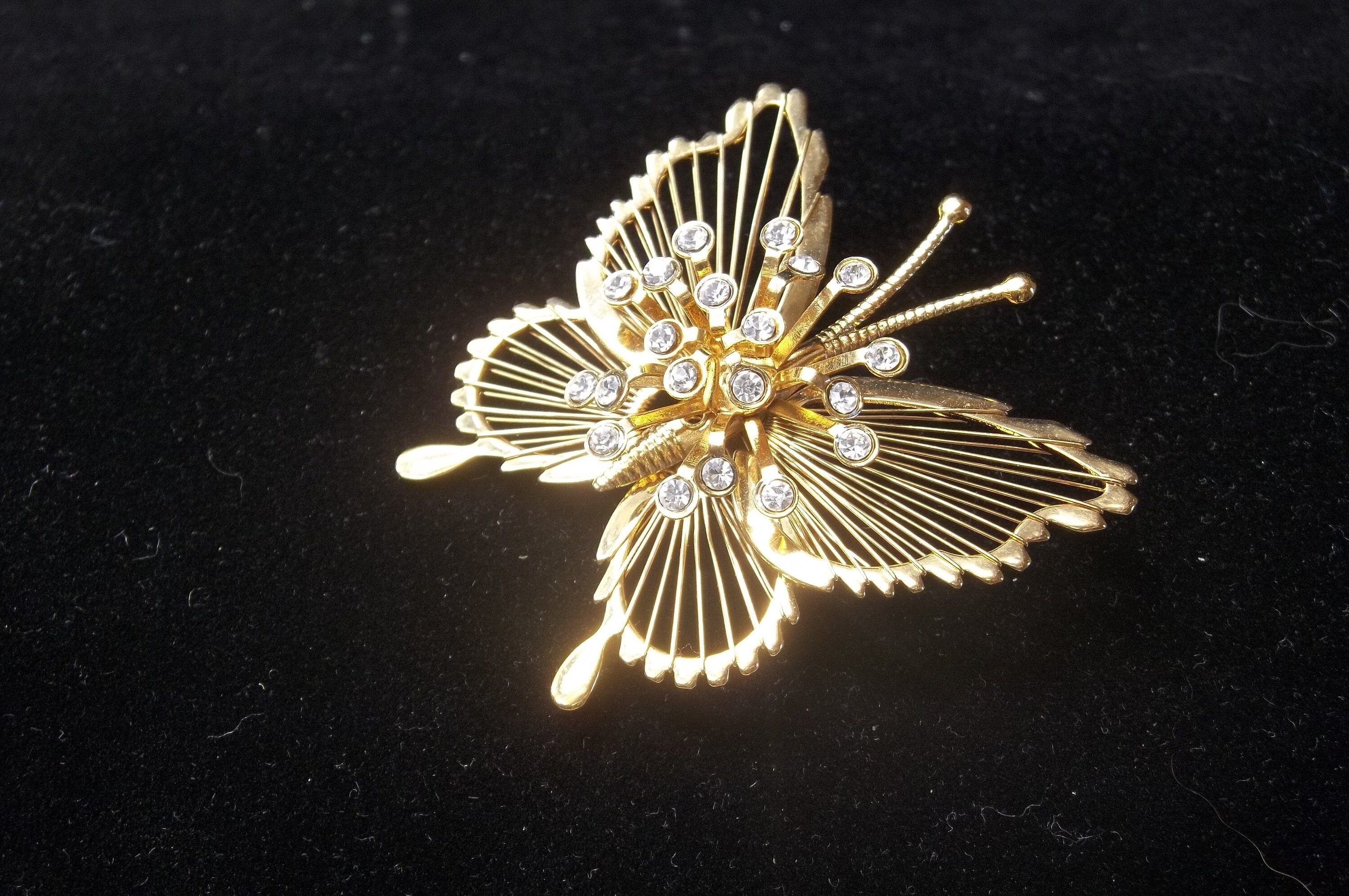 Monet Butterfly Pin Brooch Gold-tone Shiny Wire Filigree Pierced - Ruby Lane