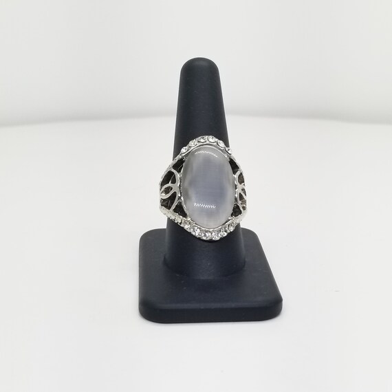 Bold Statement Ring, Large Oval Gray Lucite Glow … - image 5