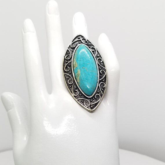 Bold Statement Ring, Large Turquoise Blue Glass S… - image 3