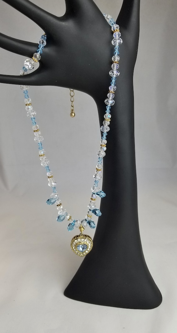Vintage Necklace, Rhinestone  & Crystal Heart Pen… - image 4