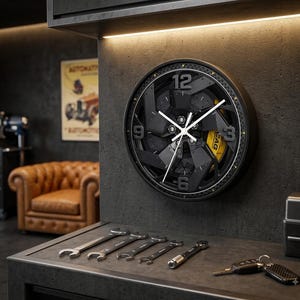 Optical Illusion Hypercar Wheel Wall Clock | Automotive Rim Effect Art | Garage Decor | Man Cave Gift | Car Enthusiast 2D Flat Print 3D