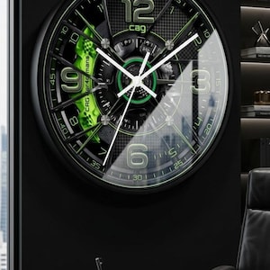 Tire Wall Clock, Acid Green Racing Wheel Decor, Car Accessories, Car Guy Gift, Man Cave Decor, Mechanic Gift | 3D Illusion 2D Flat Print