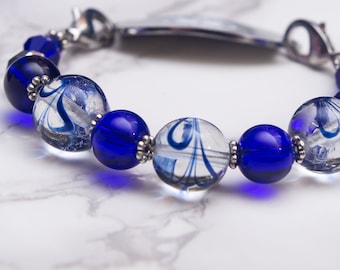 Medical ID Bracelet Woman Stretch Beaded Medical Alert Bracelet Interchangeable Bead Watch Band Stretch Watch Bracelet Blue - Denim Friday