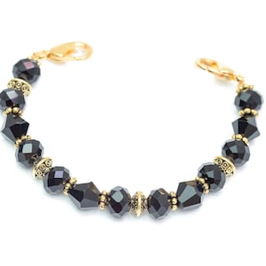 GOLD Tone Medical Alert Bracelet | Woman Stretch Medical Bracelet Replacement Band | Interchangeable Medical ID Bracelet | Black Crystal