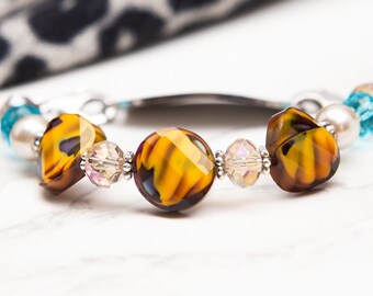 Medical ID Bracelet | Stretch Medic Alert | Beaded Interchangeable Watch Band Replacement | Allergy Diabetes Epilepsy |  Eye of the Tiger