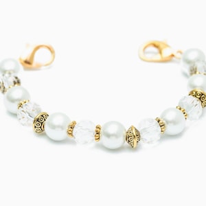 GOLD Tone Medical Alert Bracelet | Woman Stretch Medical Bracelet Replacement Band | Interchangeable Medical ID Bracelet | Pure White Pearl