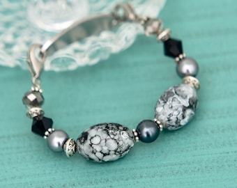 Medical ID Bracelet Watch Medic Alert Interchangeable Watch Band Beaded Watch Bracelet Unique Gift Woman Grey Heather - “Sweater Weather”