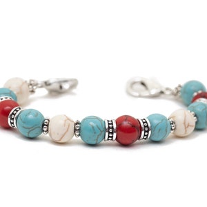 STRETCH Medical Alert Bracelet | Replacement Medical ID Bracelet Woman | Beaded Interchangeable Bracelet Watch | Turquoise Red Southwest