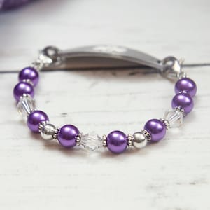Medical Alert Bracelet | STRETCH Medical ID Bracelet | Medical Bracelet Replacement Band Interchangeable | Bracelet Watch Band Purple Pearl