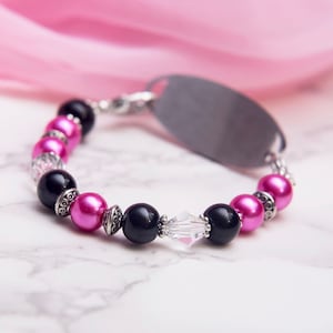 Medical ID Bracelet | STRETCH Medical Alert Bracelet Replacement | Interchangeable Medical Bracelet | Watch Bracelet Hot Pink Fuchsia Pearl