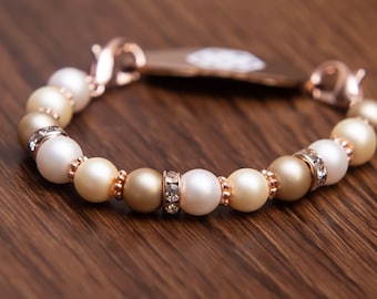 Bronze Rose Genuine Freshwater Baroque Pearl Medical Medic ID Alert Replacement Bracelet! MA066
