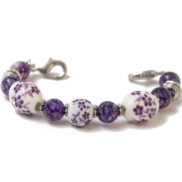 Stretch Medic Alert Bracelet | Medical ID Bracelet Watch | Interchangeable Watch Band | Watch Bracelet | Purple Flowers - “Field of Flowers”