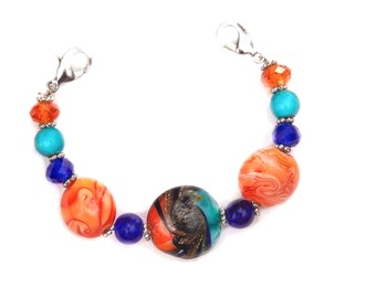 Stretch Medic Alert Bracelet | Medical ID Bracelet Woman | Interchangeable Beaded Watch Band | Watch Bracelet Colorful | Orange Sun Cancun