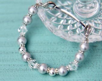 Medical ID Bracelet Woman Pearl Stretch Beaded Medic Alert Interchangeable Replacement Band Crystal | *ID Tag NOT Included* | Silver Pearl