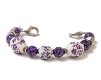 Stretch Medic Alert Bracelet | Medical ID Bracelet Watch | Interchangeable Watch Band | Watch Bracelet | Purple Flowers - “Field of Flowers”