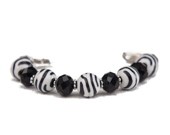 Stretch Medic Alert Bracelet | Replacement Medical ID Bracelet Woman | Beaded Interchangeable Band Bracelet Watch | Black White - Zebra