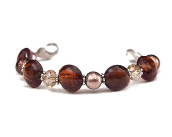 Stretch Medic Alert Bracelet | Medical ID Bracelet Replacement Woman | Beaded Interchangeable Watch Bracelet | Brown Lampwork - LightAmber