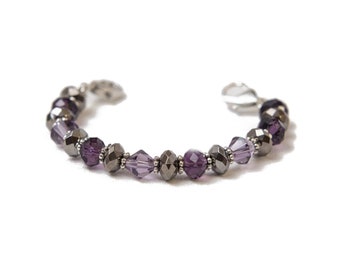 Amethyst Medic Alert Bracelet | Stretch Medical ID Bracelet Replacement | Interchangeable Beaded Watch Bracelet | Purple Amethyst Crystal