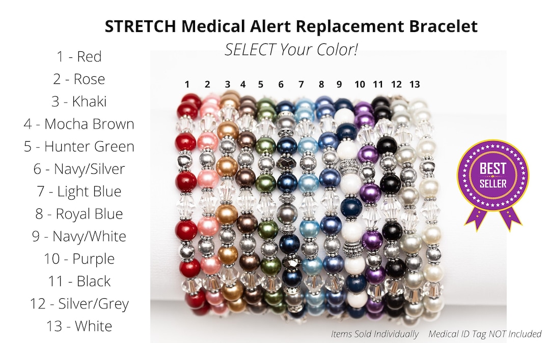 Medical Alert Bracelet Replacement, STRETCH Beaded Interchangeable