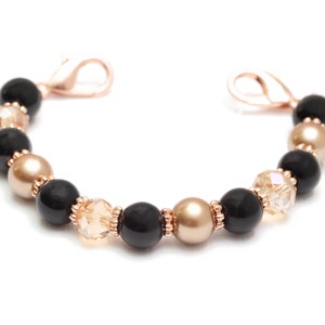 ROSE GOLD Medical Alert Bracelet | Woman Stretch Medical Bracelet Replacement Band | Interchangeable Medical ID Bracelet | Beige Black Pearl
