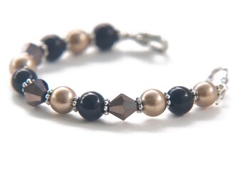 Stretch Medic Alert Bracelet | Medical ID Bracelet Woman | Beaded Interchangeable Watch Bracelet | Black & Khaki - Renaissance