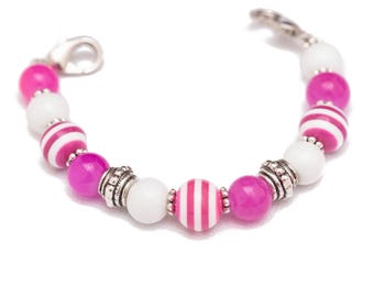 Stretch Medic Alert Bracelet | Medical ID Bracelet | Interchangeable Medical Alert Bracelet | Stretch Medical ID | Summer Stripes Hot Pink