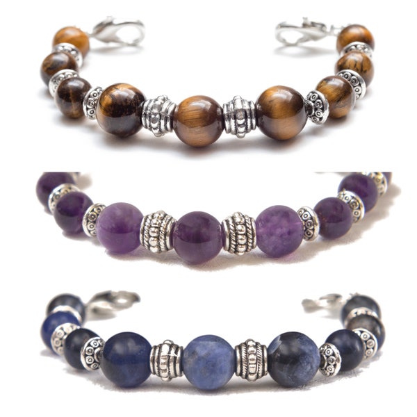 STRETCH Medical Bracelet | Medical Alert Bracelet | Interchangeable Medical ID Replacement Bracelet | Amethyst Sodalite Tiger Eye Collection