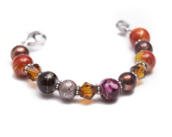 Medical ID Bracelet Woman, Stretch Beaded Medical Alert Replacement Bracelet, Interchangeable Beaded Watch Bracelet, Maroon Brown - Autumn