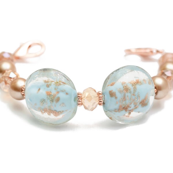 ROSE GOLD Medical Alert Bracelet | Woman Stretch Medical Bracelet Replacement Band | Interchangeable Medical ID Bracelet | Light Blue Lace